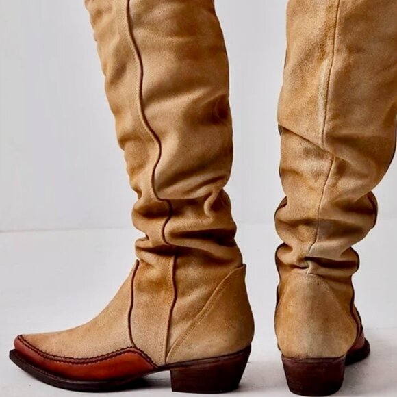 Free People Sterling Western Tall Boots | Tan Suede | Size 37 / US 7 - Picture 3 of 16